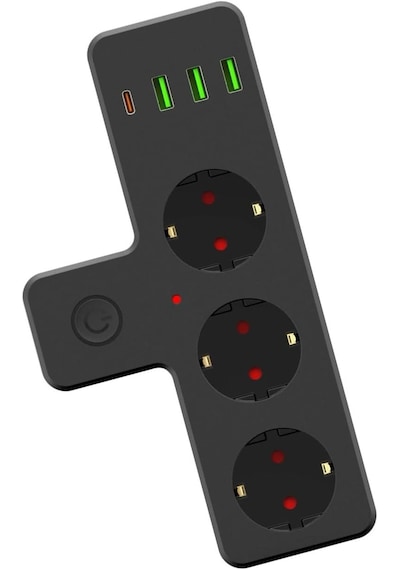 Güncelçarşı Akım Korumalı Üçlü Priz Açma Kapama Düğmeli 3'lü Soket Pd20w Output 1x Type-c 3x Usb 3x Soket Çocuk Koruması Bakır İletken 0