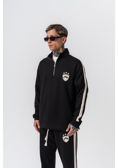 Respire Erkek Şerit Detaylı Yarım Fermuarlı Modal Sweatshirt Siyah