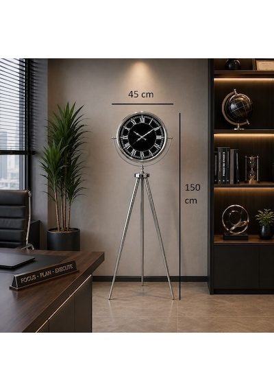 Büro Ev Ofis Dekoru İçin 150x45cm Krom Metal Imperial Tripod Ayaklı Saat Diğer