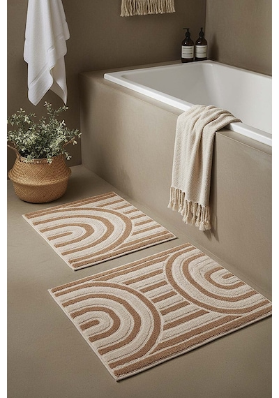Bohem Desen 2 Li Banyo & Klozet Paspas Takımı Kahverengi