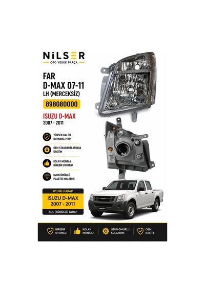 Isuzu Dmax Far Lambası Sol 2007-2011 Merceksiz