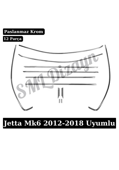 Vw Jetta Mk6 Uyumlu Krom Cam Çıtası Seti - 12 Parça Tam Tur 304 Kalite Paslanmaz Çelik 2011-2018