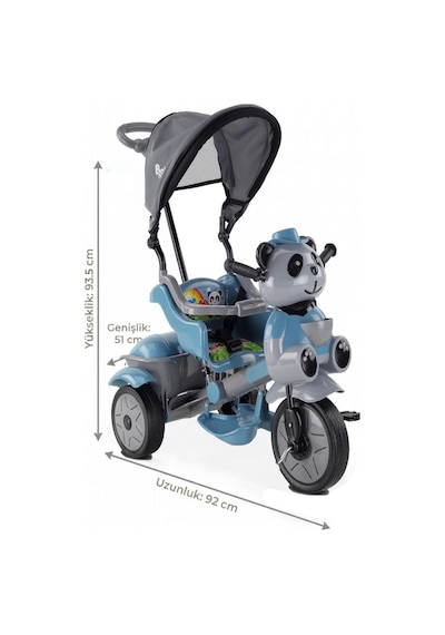 Babyhope Little Panda Ebeveyn Kontrollü Tenteli Müzikli 3 Teker Petrol Mavisi Çocuk Bisikleti