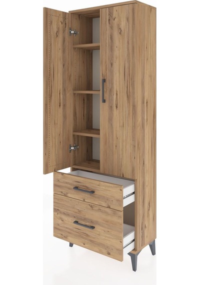 Arges Dolap 4 Raflı 2 Çekmeceli 2 Kapaklı 60x30x182 Çam-çam Çam