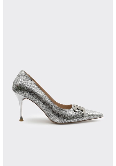 Derinet Topuklu Taş Tokalı Kadın Stiletto Gümüş GÜMÜŞ