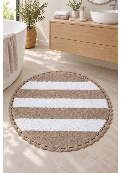 Alanur Bodrum Tufting Cotton Pamuklu El Işi Örgülü 90 X 90 Cm Paspas 112 Beyaz - Kahve