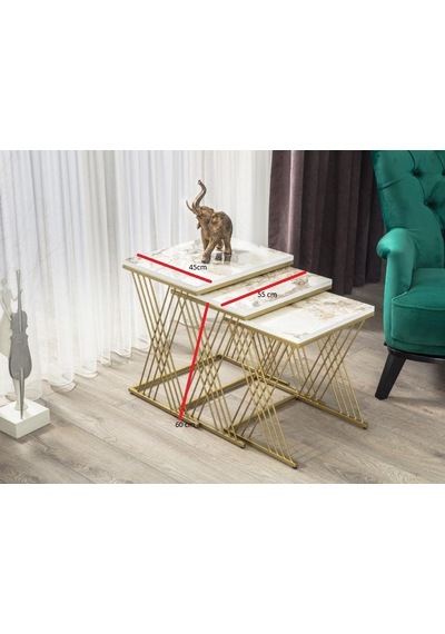 Vienna Gold Metal Ayaklı,Mermer Desenli Mdf'li Zigon Sehpa