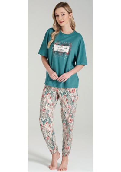 Pijadore 1678 Pamuklu Kısa Kol Kadın Pijama Takımı Yeşil