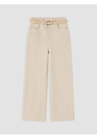 Lcw Everyday Bej Beli Kemerli Wideleg Kadın Jean Pantolon
