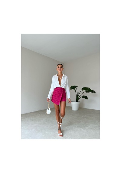 Munora Butik Rahat Kesim Saten Beyaz Gömlek Beyaz Beyaz