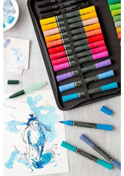 Faber-Castell Albrecht Dürer 30'lu Sulu Boya Marker Seti, Taşınabilir Çantalı, Çift Uçlu