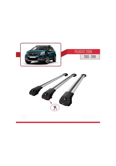 Peugeot 2008 2013-2019 Arası İle Uyumlu Ace-1 Ara Atkı Tavan Barı Gri 3 Adet Bar