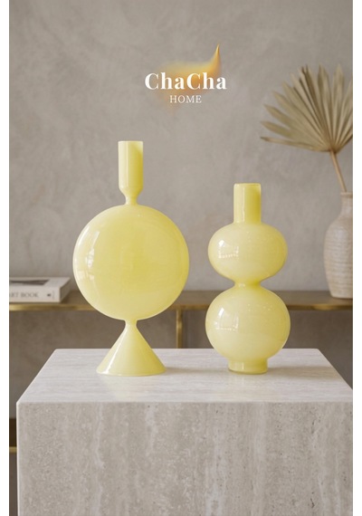 Chacha Home Noctıs Luxe Üfleme Cam Şamdan & Vazo Seti Sarı