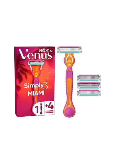 Gillette Simply Venus 3 Miami Tıraş Makinesi Gövdesi + 4 Bıçak