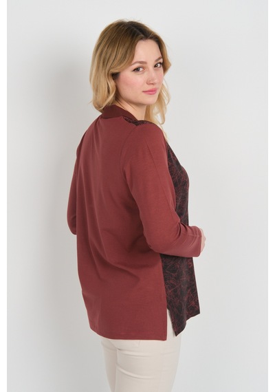 Detay Triko Kadın Desenli Süs Düğmeli Uzun Kollu Anne Bluz 2339 Bordo Bordo