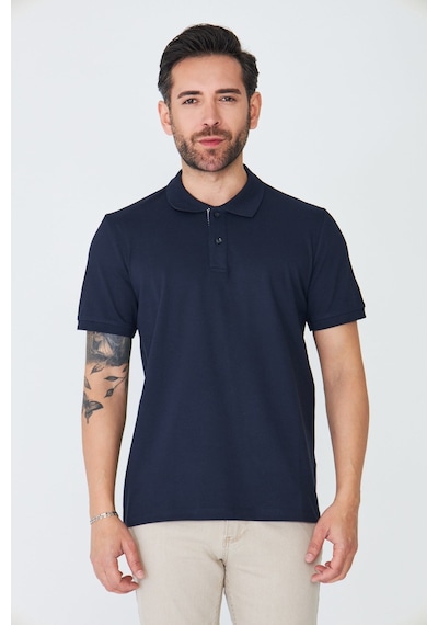 Lacivert Klasik Yaka Çift Düğmeli Polo Yaka T-shirt
