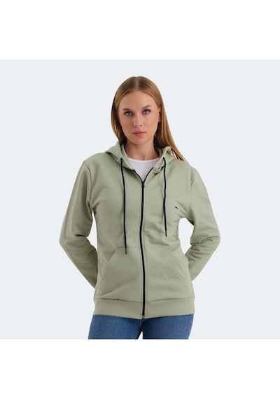 Slazenger KATYA Kadın Fermuarlı Kapüşonlu Cepli Yeşil Sweatshirt