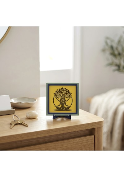 Hayat Ağacı Ve Meditasyon Figürü Butik Dekoratif Aksesuar, Huzurlu Ve Şık Bir Köşe Oluşturun 10x10cm