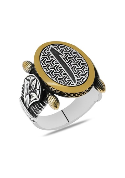 Oval Otantik Tasarım "elif" Motifli 925 Ayar Gümüş Erkek Yüzük