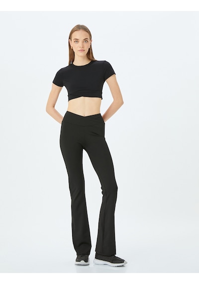 Koton Yüksek Bel Slim Fit İspanyol Paça Spor Tayt Siyah 5wak40295nk Siyah
