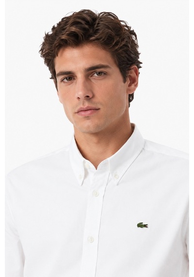 Lacoste Mens Slim Fit White Cotton Shirt Dar Kesim Pamuklu Erkek Gömlek Beyaz