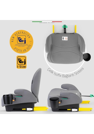 Elele Grandefix I-size Yükseltici Oto Koltuğu İsofix 125-150 Cm 15-36 Kg Gri