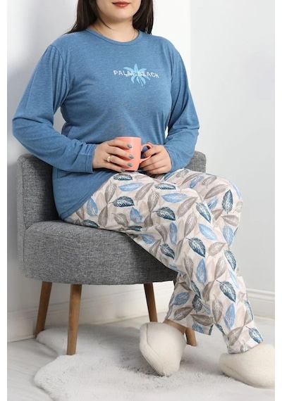 Seka Store Seka Viskon Büyük Beden Pijama Takımı Mavikahve - 50727.1049. Çok Renkli