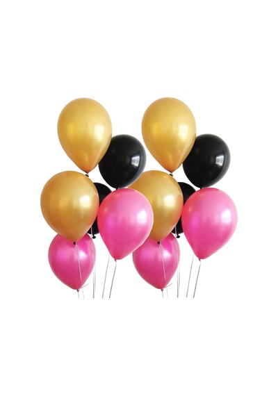 30 Adet Metalik Sedefli Gold-Siyah-Fuşya Karışık Balon