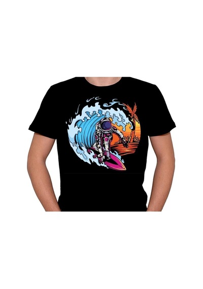 Summer Astronaut Surfing In Space Beach Waves Tişört Unisex T-shirt 001