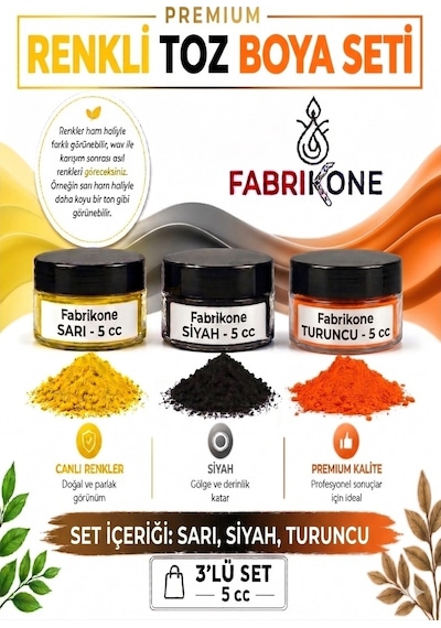 3'lü Set Premium Parafin Soya Wax Toz Mum Boyası Hobi Seti - 5 Cc Sarı, Siyah, Turuncu Bkfab3srst5g Karışık
