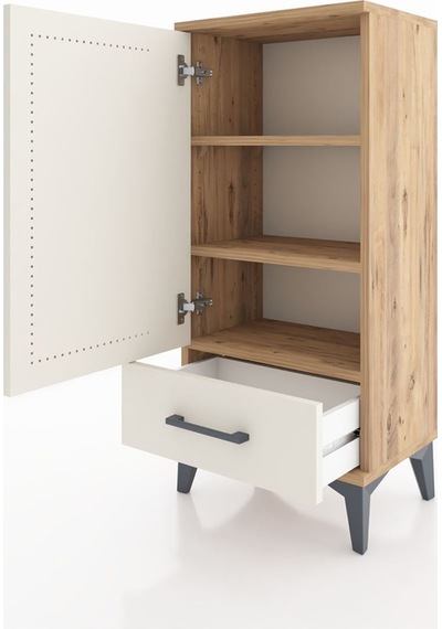 Arges Komodin 3 Raflı Tek Çekmeceli Tek Kapaklı 44x30x96 Çam-... Çam