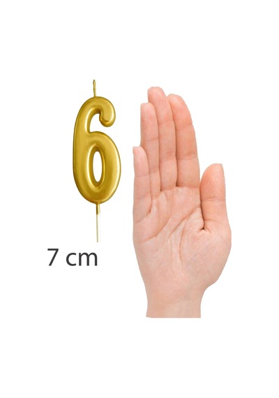6 Yaş Gold Rakam Mum, Parlak Altın Rengi Doğum Günü Mumu Sarı Yaldızlı Pasta Mumu