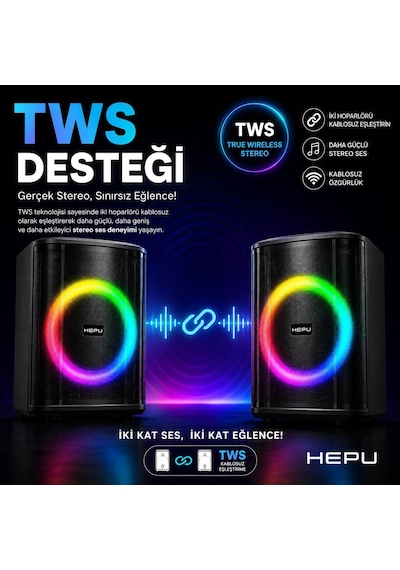 Hp-979 Partybox Bluetooth Hoparlör 8 Hoparlör 40w Güç Rgb Işık Tws Destekli