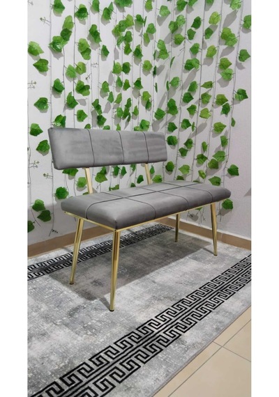 Özcan Metal Metal Ayaklı Sırtlı Gold Mutfak Salon Antre Yatak Odası Puf Bank Oturak Bench Gri