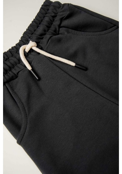 Heyadventure Erkek / Kız Çocuk Jogger Eşofman Altı Cepli Paçası Kaşkorseli Siyah Siyah