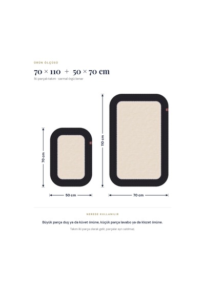 Banyo Paspası Takımı 70x110+50x70 Cm Düz Ekru & Siyah