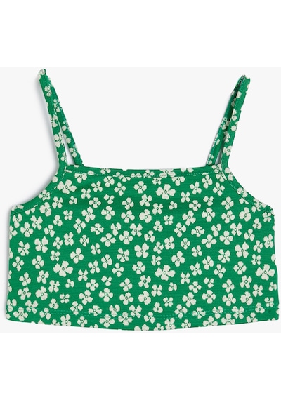 Koton Crop Atlet İnce Askılı Çiçek Baskılı Yeşil Desenli 4skg30036ak Yeşil