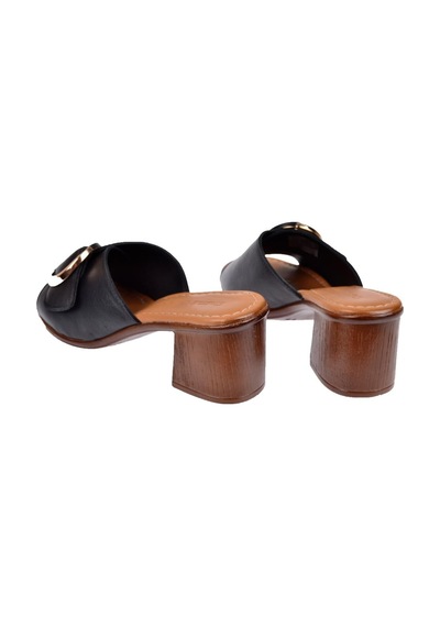 Castle Black Hakiki Deri 6 Cm Topuklu Kadın Terlik Cb-4576 Siyah