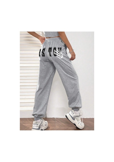 Tarzsokak Letter Graphic Elastic Waist 4 Mevsim Eşofman Gri