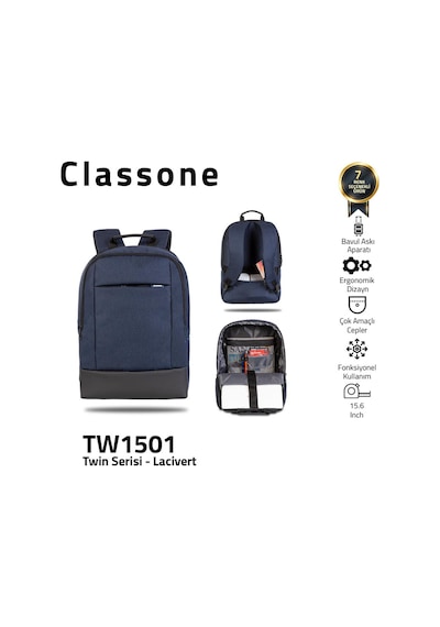 Classone Bp-Tw1501 Twincolor 15.6" Laptop Sırt Çantası-İNdigo Mav