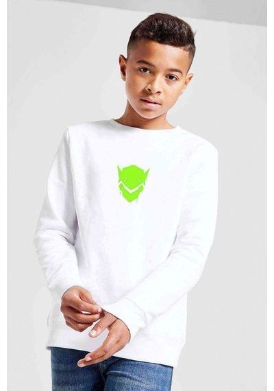 Tshirthane Overwatch Genji Logo Baskılı Unisex Çocuk Beyaz Sweatshirt Beyaz
