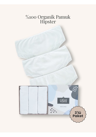 Must Have 3'lü Organik Pamuk Hipster Külot Beyaz