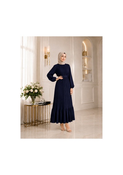 Unika Boutique Kadın Şifon Pileli Elbise Lacivert