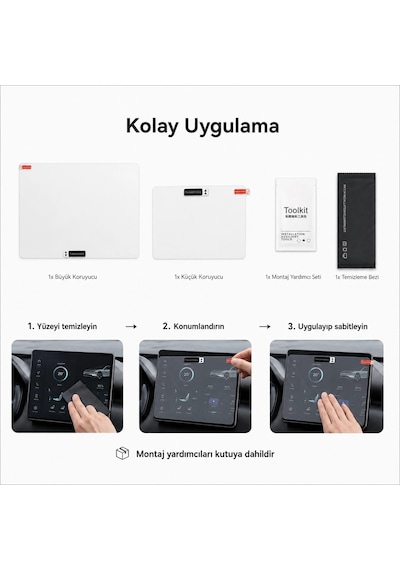 PELL Lopard Tesla Model Y Juniper Ekran Koruyucu Sert Cam Seti, 9H 2in1 Ön ve Arka Multimedya Camı