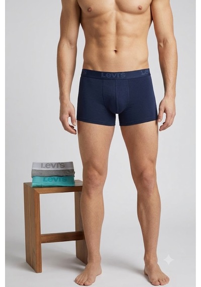 Levi's 3'lü Paket Pamuklu Basic Sportswear Logo Boxer Trunk Koyu Siyah
