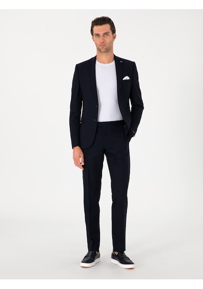 Cacharel Lacivert Slim Fit Yün Karışımlı Klasik Kumaş Pantolon