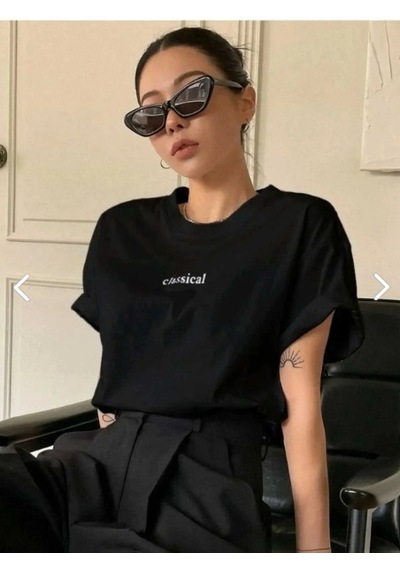 Classical Baskılı Oversize Tshirt Siyah