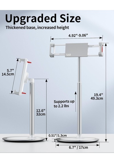 Saıjı Tablet Standı Tutucu, Ayarlanabilir Telefon Standı, 360 Derece Döner, Alüminyum Alaşımlı Cradle Masaüstü Tutucu 4.7"-12.9" Ekran Telefonları İçin Gümüş Diğer
