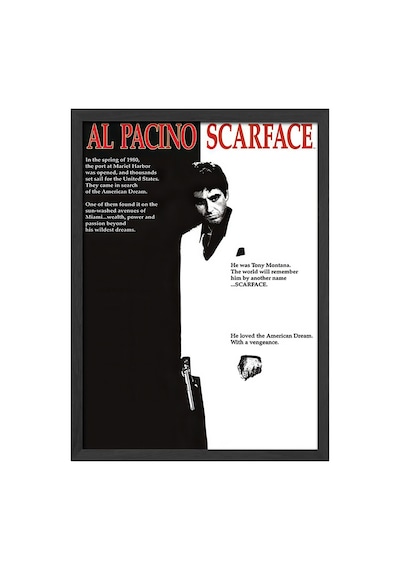 Scarface Siyah Ahşap Çerçeveli Poster, Dekoratif Film Duvar Tablosu