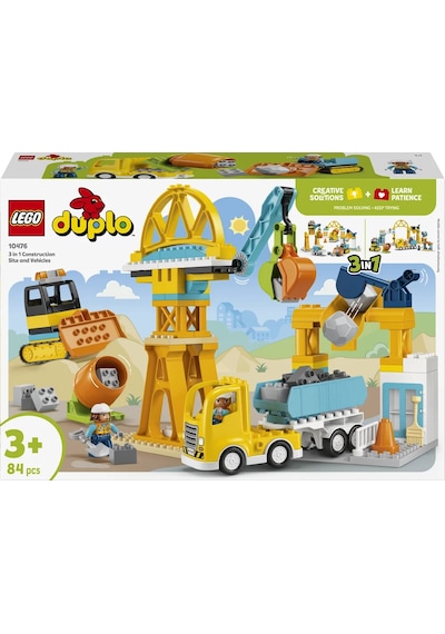 LEGO® DUPLO® Kasabası 3'ü 1 Arada İnşaat Sahası ve Araçları 10476 -3 Yaş ve Üzeri Çocuklar için Figür İçeren Yapım Seti (84 Parça)